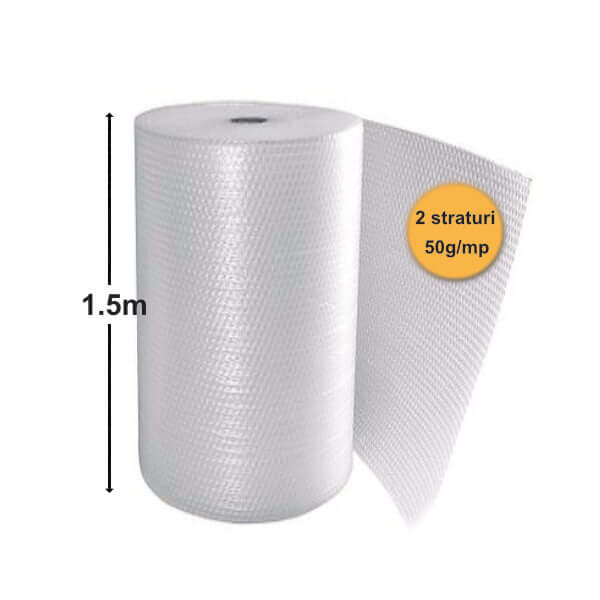 Folie Cu Bule De Aer Mici, 2 Straturi, 50 G/Mp, 1.5m X 100m